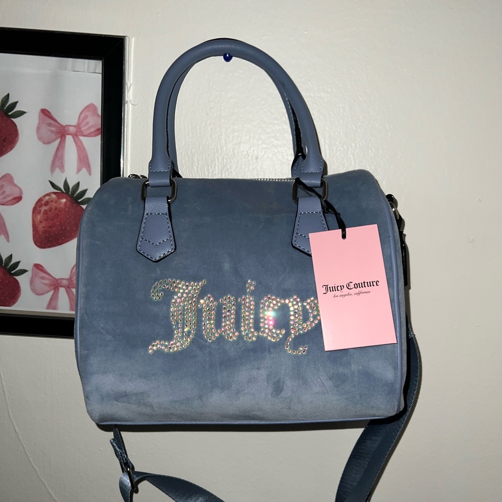 NWT Juicy Couture Slate Blue Velour Obsession Satchel Bag
